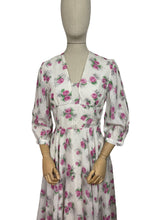 Load image into Gallery viewer, Original 1950’s Pretty Pink Roses Print Dress in Fine Stripe - Bust 34