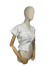 Load image into Gallery viewer, Antique White Cotton Chemise with Sleeves - Broderie Anglaise, Pintucks, Tie Waist and Yoke - Bust 34 36 *