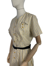 Load image into Gallery viewer, Original Late 1950's or Early 1960's Smartsette Lightweight Cotton Day Dress in Yellow, Black and White Check - Bust 42