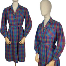 Load image into Gallery viewer, Original 1940’s Plaid Cotton Long Sleeved Belted Chore Dress with Pockets and Ric-rac Trim - Bust 36 38 *