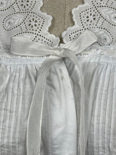 Load image into Gallery viewer, Antique White Cotton Chemise with Sleeves - Broderie Anglaise, Pintucks, Tie Waist and Yoke - Bust 34 36 *