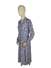 Load image into Gallery viewer, Original 1940’s Long Sleeved Silk Crepe Day Dress with Glass Buttons in Pink, Purple and Blue Abstract Print - Bust 36 38 *