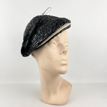 Load image into Gallery viewer, Original 1930's Black and White Lacquered Raffia Hat with Feather Trim