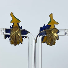 Load image into Gallery viewer, Vintage Painted Bakelite Gentian Brooch and Earrings Set From the 1940's or 1950's