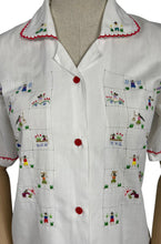 Load image into Gallery viewer, Vintage White Cotton Embroidered Blouse with Red Buttons - Bust 34 35