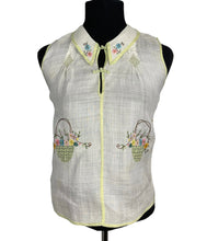 Load image into Gallery viewer, Original 1920's 1930's Handmade White Linen Blouse with Beautiful Floral Basket Applique and Embroidery - Bust 30 32 *