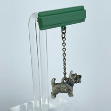 Load image into Gallery viewer, Original 1930's 1940's Green Bar Brooch with Grey Scottie Dog Dangle Charm