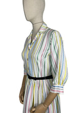 Load image into Gallery viewer, Original 1950's Fara-head Pastel Stripe Day Dress in Pink, Green, Yellow and Blue - Bust 36 37