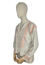 Load image into Gallery viewer, Original 1920's 1930's Hand Embroidered Muslin Blouse - Stunning Apricot Silk Geometric Embroidery - Bust 36 38 *