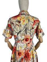 Load image into Gallery viewer, Original Late 1940's or Early 1950's CC41 Belted Zip Fronted Bold Floral Dress in Taffeta - Bust 36 38