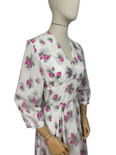 Load image into Gallery viewer, Original 1950’s Pretty Pink Roses Print Dress in Fine Stripe - Bust 34