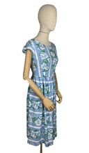Load image into Gallery viewer, Original 1950's Floppy Cotton Day Dress in Blue and White Roses Stripe - Bust 34 35