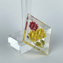 Load image into Gallery viewer, Original 1940's 1950's Reverse Carved Lucite Diamond Shaped Brooch with Flowers *