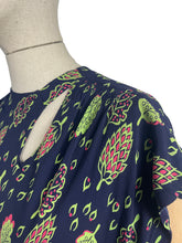 Load image into Gallery viewer, Stunning Original 1940's Dark Blue Dress with Cerise Pink and Lime Green Leaf Print