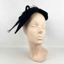 Load image into Gallery viewer, Original 1950’s Black Felt Hat with Huge Feather Trim - Very Stylish Piece *