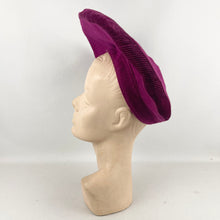 Load image into Gallery viewer, Original Huge 1940's Cerise Pink Seamed Fabric Hat with Black Tassel Trim