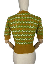 Load image into Gallery viewer, Reproduction 1940's Victory Jumper in Mustard, Green and White Hand Knitted from a WW2 Pattern by Home Notes - Bust 34