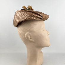 Load image into Gallery viewer, Original 1950's Light Brown Lacquered Raffia Hat with Bow Trim by Jacoll *