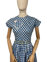 Load image into Gallery viewer, Original 1950's Blue and White Houndstooth Print Belted Peggy Petite by Peggy Page Dress - Bust 34 *