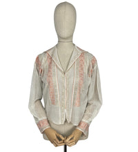 Load image into Gallery viewer, Original 1920's 1930's Hand Embroidered Muslin Blouse - Stunning Apricot Silk Geometric Embroidery - Bust 36 38 *