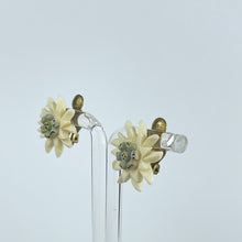 Load image into Gallery viewer, Vintage 1940's 1950's Carved Bovine Bone Edelweiss Clip On Earrings