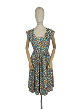 Load image into Gallery viewer, Original 1950's Classic Cotton Day Dress in Green, Blue, Orange and Grey Abstract Print - Bust 36 *