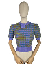 Load image into Gallery viewer, Reproduction 1940's Waffle Stripe Jumper in Brown, Blue, Green and Lavender Knitted from a Wartime Pattern - Bust 36 38 40