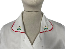 Load image into Gallery viewer, Vintage White Cotton Embroidered Blouse with Red Buttons - Bust 34 35