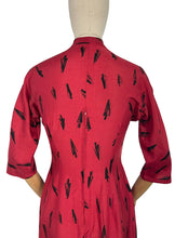 Load image into Gallery viewer, Original 1950's Red and Black Novelty Print Arrow Head Wiggle Dress by Linzi Line in Liberty of London Silk - Bust 34