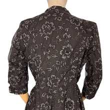 Load image into Gallery viewer, Original 1950's Volup Cocktail Dress in Black Net With Flower Print by Philip Kunick - Bust 42 44