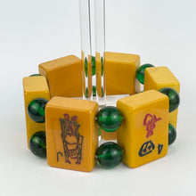 Load image into Gallery viewer, Bracelet Made from Vintage Bakelite Mahjong Playing Pieces with Green Spacers