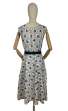 Load image into Gallery viewer, Original 1940's Grey, White, Blue and Green Cotton Summer Dress with Floral Print - B36