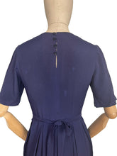 Load image into Gallery viewer, Original Classic 1940’s Blue Crepe Day Dress with Laced Waist Detail and Belt - Bust 34 35
