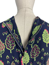 Load image into Gallery viewer, Stunning Original 1940's Dark Blue Dress with Cerise Pink and Lime Green Leaf Print