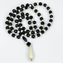 Load image into Gallery viewer, Gorgeous Vintage French Jet and White Glass Necklace - Cream and Black Circular Glass Beads with White Droplet