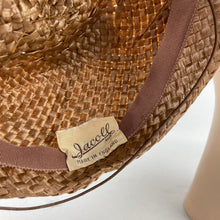 Load image into Gallery viewer, Original 1950's Light Brown Lacquered Raffia Hat with Bow Trim by Jacoll *