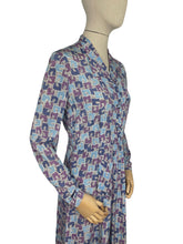 Load image into Gallery viewer, Original 1940’s Long Sleeved Silk Crepe Day Dress with Glass Buttons in Pink, Purple and Blue Abstract Print - Bust 36 38 *