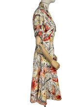 Load image into Gallery viewer, Original Late 1940's or Early 1950's CC41 Belted Zip Fronted Bold Floral Dress in Taffeta - Bust 36 38