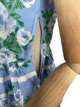 Load image into Gallery viewer, Original 1950's Floppy Cotton Day Dress in Blue and White Roses Stripe - Bust 34 35