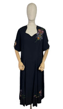 Load image into Gallery viewer, Utterly Incredible True Volup Original 1930's 1940's Satin Backed Crepe Dress with Hand Painted Floral Design - Bust 44 46