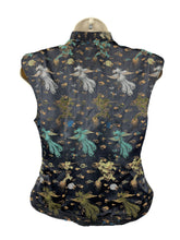Load image into Gallery viewer, Vintage Inky Black Satin Blouse with Silk Embroidered Chinese Dragons and Phoenixes - Bust 32 34