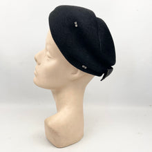 Load image into Gallery viewer, Original 1950's Classic Black Fur Felt Hat with Teeny Paste Trim - Smart Little Piece