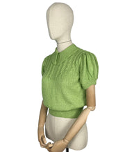 Load image into Gallery viewer, Reproduction 1940's Puff Sleeved Jumper with Neat Half Collar in Chartreuse Alpaca Silk - Bust 34 36