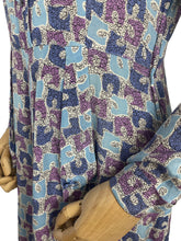 Load image into Gallery viewer, Original 1940’s Long Sleeved Silk Crepe Day Dress with Glass Buttons in Pink, Purple and Blue Abstract Print - Bust 36 38 *