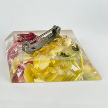 Load image into Gallery viewer, Original 1940's 1950's Reverse Carved Lucite Diamond Shaped Brooch with Flowers *