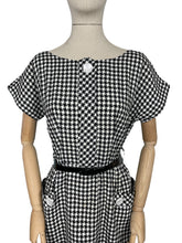 Load image into Gallery viewer, Original 1950's 1960's Black and White Houndstooth Check Wiggle Dress with Pockets - Bust 38 *