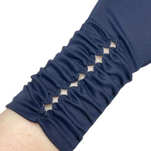Load image into Gallery viewer, Charming Vintage Navy Blue Nylon Gloves with Diamond Openwork Detail on the Wrist - Size 6.5