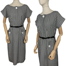 Load image into Gallery viewer, Original 1950's 1960's Black and White Houndstooth Check Wiggle Dress with Pockets - Bust 38 *