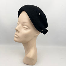 Load image into Gallery viewer, Original 1950's Classic Black Fur Felt Hat with Teeny Paste Trim - Smart Little Piece
