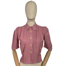 Load image into Gallery viewer, Wounded But Wearable Original 1940's Pink Crepe Blouse with Pin Tucked Front - Bust 36